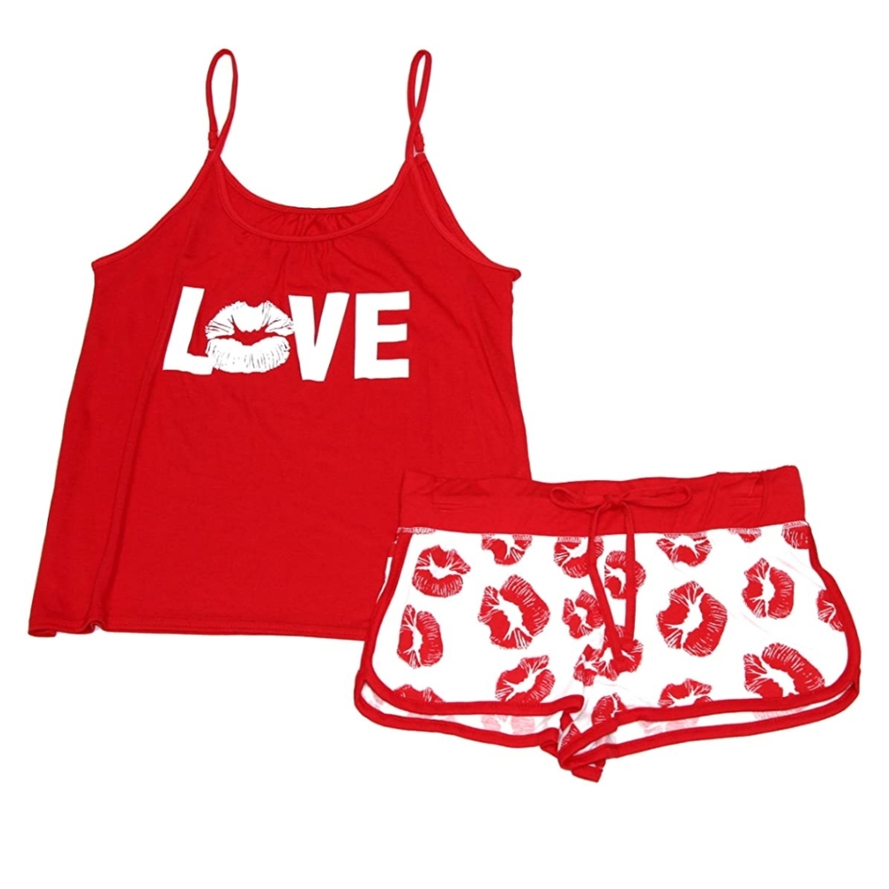 New Sleepwear Set Shorts & Tank Top Lips " Love "